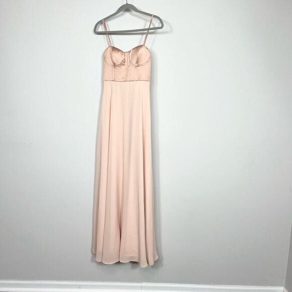 Lulus Dress Womens Medium Better Part of Me Blush Pink Satin Bustier maxi - Picture 1 of 9